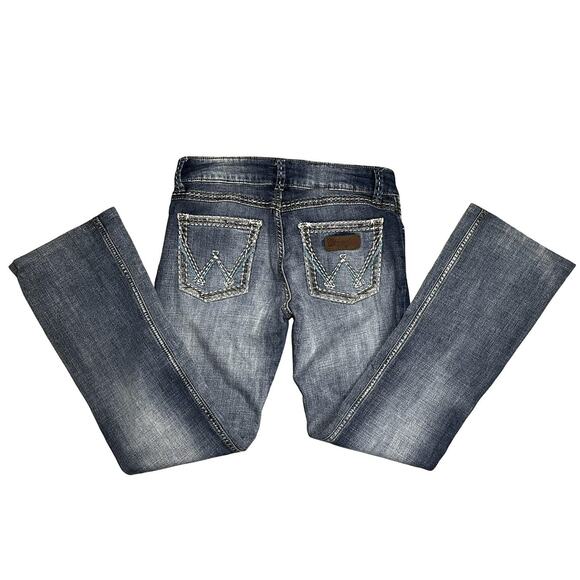Wrangler Jeans Womens 5/6 x 29 Bootcut Denim Heavy Stitch Pocket Hemmed 29.5 - Picture 1 of 13